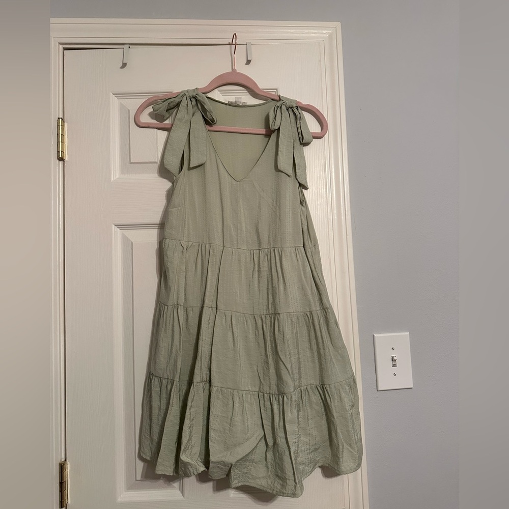 Blu Pepper Sage Green Tie-Shoulder Tiered Sundress